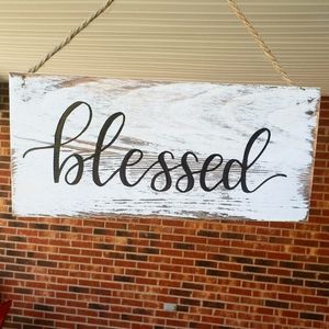 HOME DECOR- HAND LETTERED WOOD SIGN - BLESSED